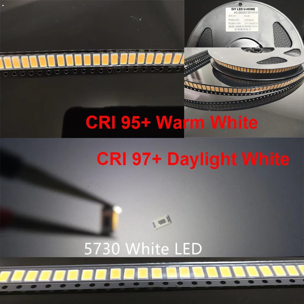 High CRI 95+ Warm White/97+ Daylight White SMD5630/5730 LED Chips Ultra Bright 150mA 0.45W LED Emitting Diodes for DIY LED Light