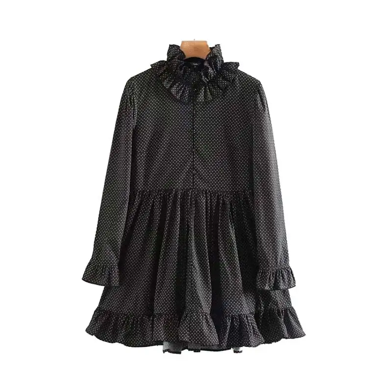 Женское элегантное платье vadim в горошек мини-платье прямой фасон Длинные рукава оборками дизайн женская уличная платья vestidos QC970 - Цвет: as picture