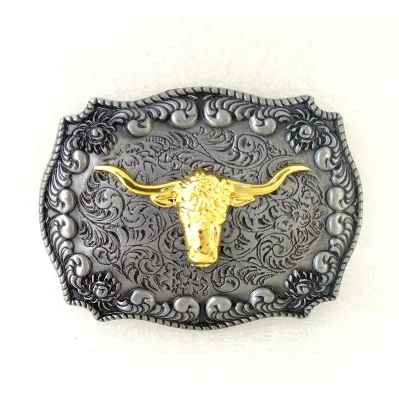 

3D Golden Longhorn Bull Antique Silver Metal Belt Buckle for Casual Jeans Western Cowboy DIY Men Accessories Fashion Gifts