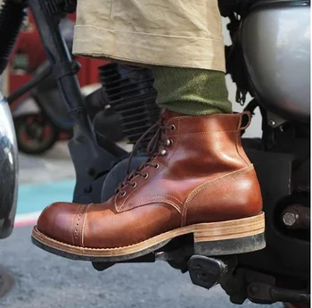 

New Fashion Men's Boots Pu Leather Lace-up Stylish Boots Male Winter Low Heel Ankle Motorcycle Boots Zapato De Hombre HB083