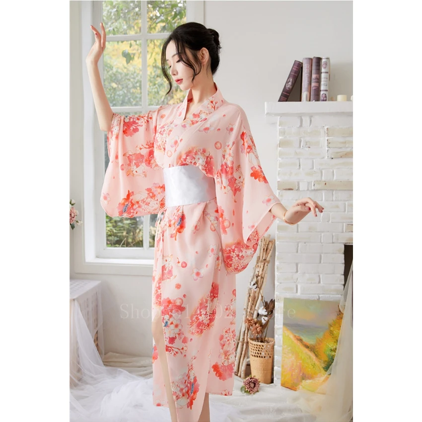 Японское кимоно для девушек Сакура платье Оби женщин Kawaii Yukata сексуальное длинное