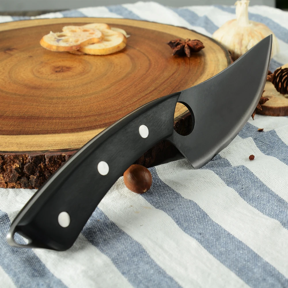 3cr13黑彩木镂空哑光面5 6寸剔骨刀细节 (2)