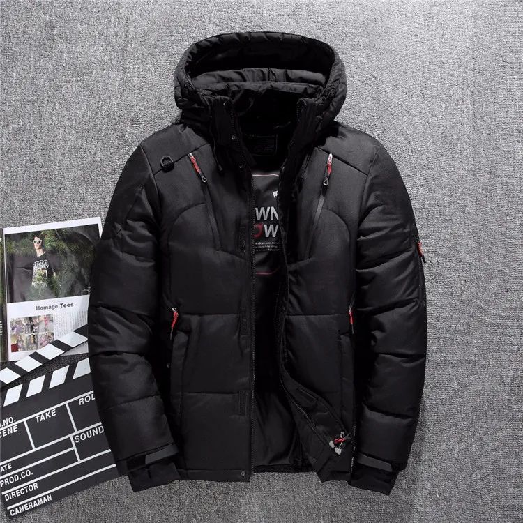 Новая модернизированная зимняя мужская лыжная куртка с несколькими карманами, уплотненная куртка с капюшоном на 80% белом утином пуху, зимнее пальто, сохраняющее тепло пальто