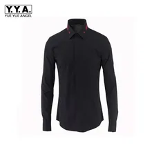 Новинка, мужские черно-белые официальные рубашки для жениха, весенние Рубашки с вышивкой в виде звезд и воротником с лацканами, мужские топы с длинным рукавом для офиса