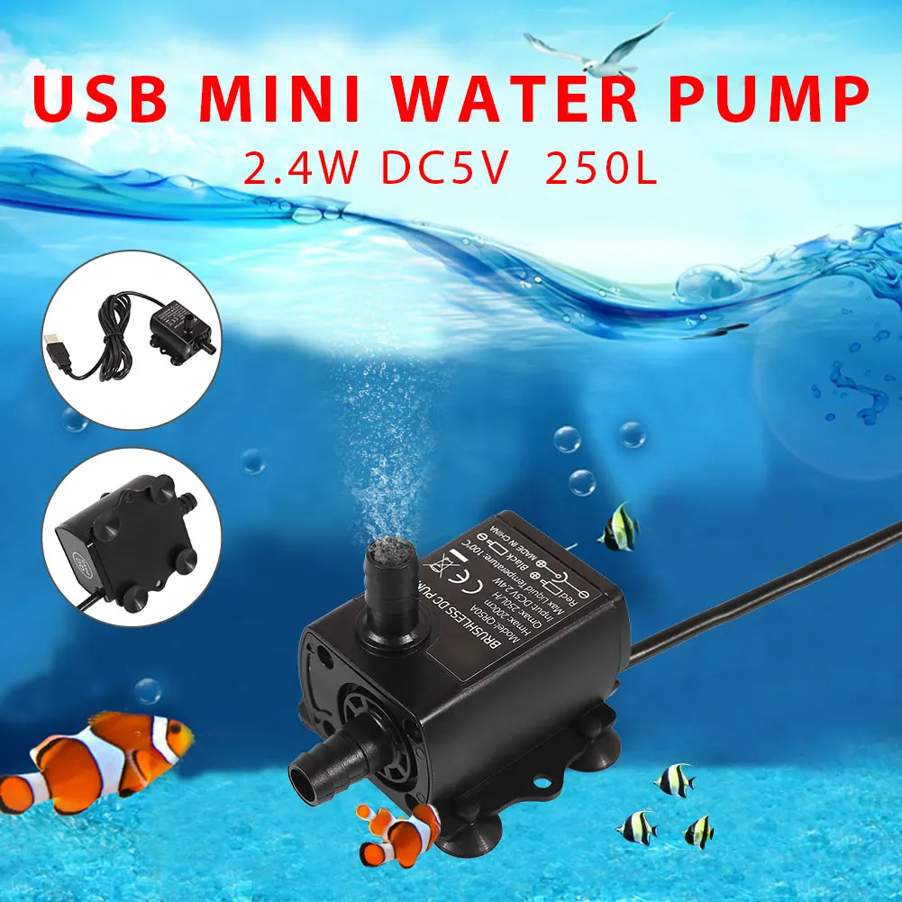Водяной насос для фонтана, мини-насос DC5V 250L/H, Прочный Погружной, универсальный, экономичный, миниатюрный, ландшафтный, для офиса, дома