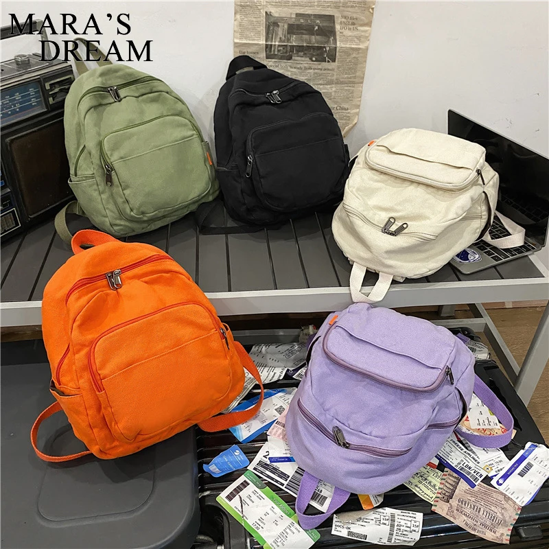 Mara Dream Canvas Women Backpack Vintage Small School Backpacks Women Zipper Travel Bagpack Female Solid Casual Schoolbag Travel 4