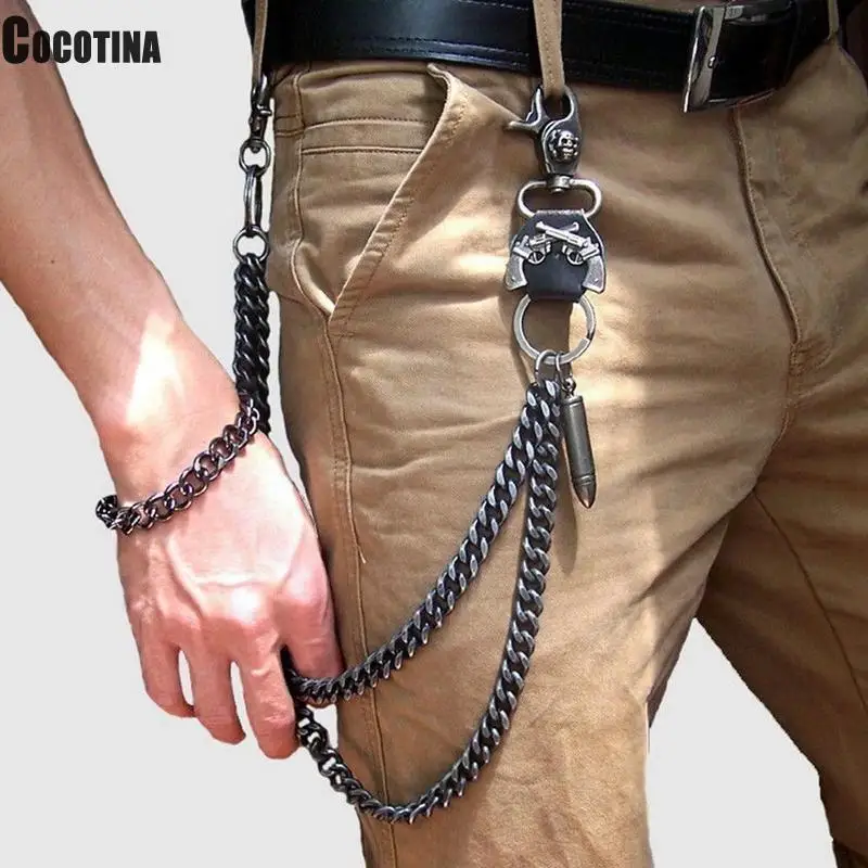 Pants Chain Waist Chain 2 Lines Punk Jean Adjustable Hip-hop Metal Men's Skull Accessories Chain Head Metal Pants Gadgets for Men