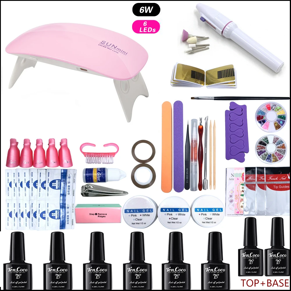 6W nail set Набор для ногтей 80 Вт/48 Вт SUNX5 Plus УФ светодиодный Сушилка для ногтей Набор для гелевого маникюра замачиваемый маникюрный набор Гель-лак для ногтей инструменты для дизайна ногтей - Цвет: 6W nail set