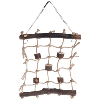 

Bird Swings, Wooden Ladder Swing Hammock with 2 Hooks and Woven Rope for Parrots Climbing Chewing Pet Cage Hanging Toy