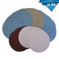 Papel de lija de 25 piezas, disco de lijado de gancho y bucle de 5 pulgadas y 125mm, 1000 5000 granos, disco autoadhesivo de pulido flocado