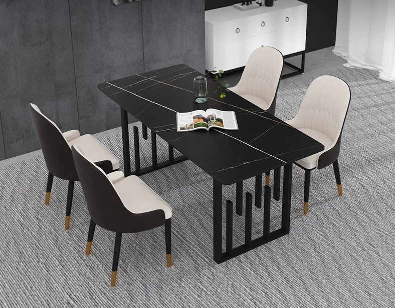 

Rock plate dining table and chair combination light luxury small household modern simple ins net red northern European marble di