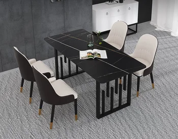

Rock plate dining table and chair combination light luxury small household modern simple ins net red northern European marble di