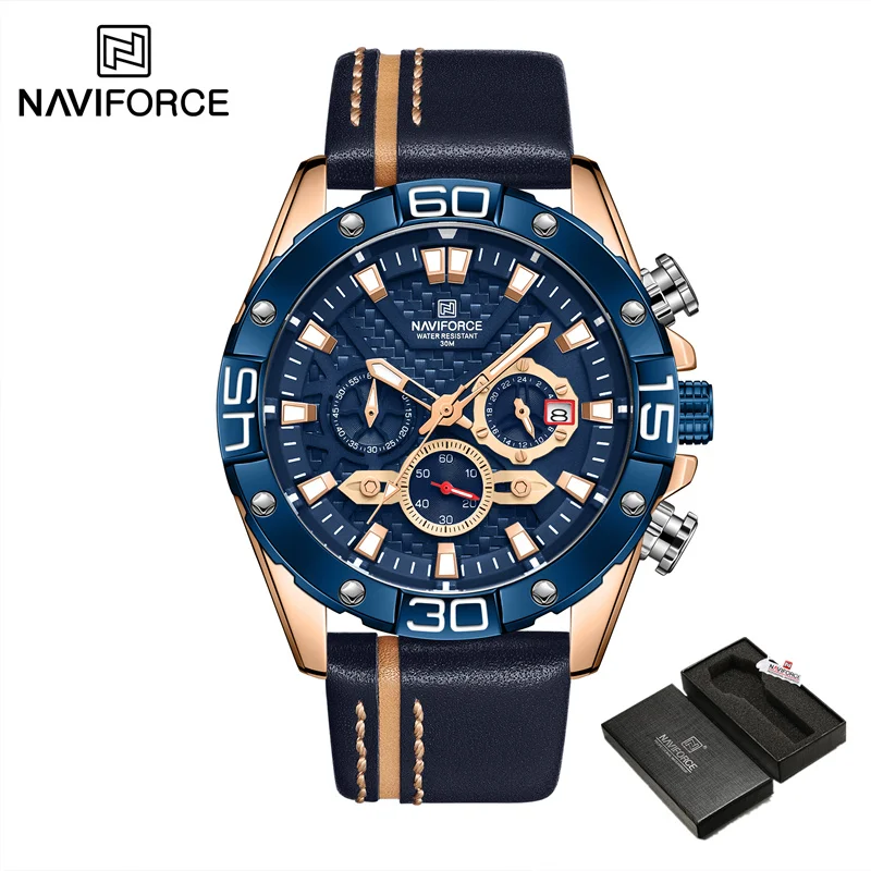 Top Luxury NAVIFORCE Watches for Men Fashion Sport Chronograph Quartz Wrist Watch Male Military Leather Strap Waterproof Clock 