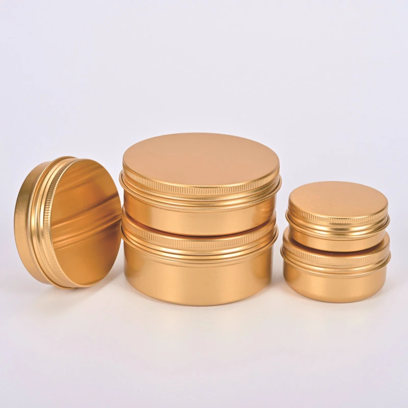 

10pcs 50/60g Empty Refillable Bottles Aluminum Round Tin Cans Box Gold Cream Jar Pot Screw Thread Lid Lip Balm Container Hot
