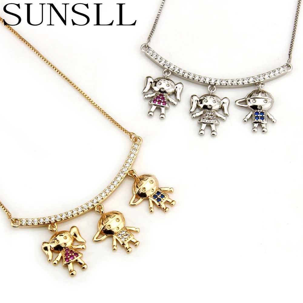 SUNSLL, 2 цвета, медь, много цветов, кубический цирконий, 3 Детские ожерелья с подвесками, детские женские модные ювелирные изделия, CZ Colar Feminina