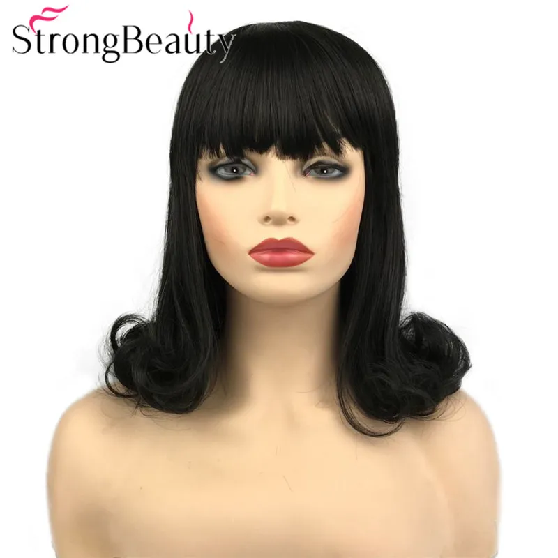 StrongBeauty длинный кудрявый Средний Рыжий/темно-коричневый парик с аккуратным взрыва Боб стрижка женский синтетический парик