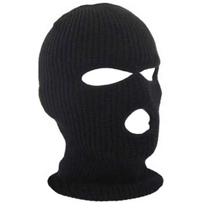 Windproof Ski Mask 3holes Face Mask Knitting Wool Unisex Sports Cycling Keep-Warm Knitting Wool Mask Warm Winter Outdoor Black