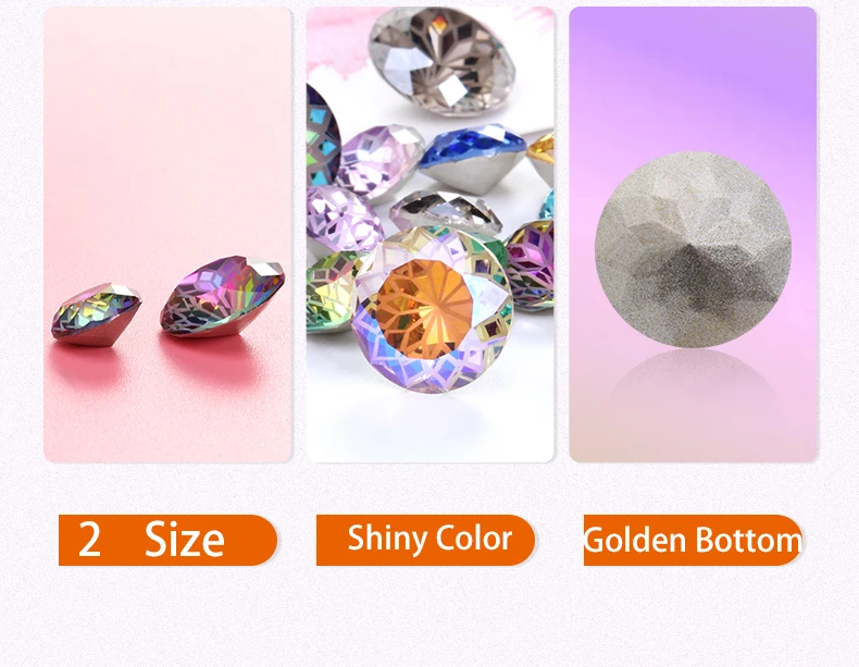 New Arrival 14mm Round Rhinestones Pointback Glass Rivoli Crystal Strass Flower Printing Inside Shiny Glue On Stones