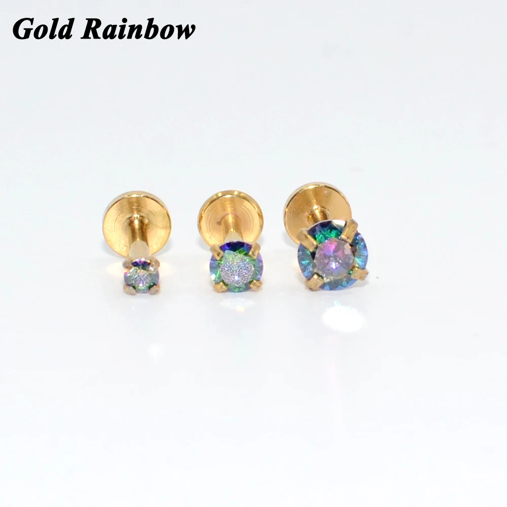 Internally Threaded Prong Round Opal Zircon Labret Stud Ear Tragus Cartilage Earring Lip Ring Piercing 1PC
