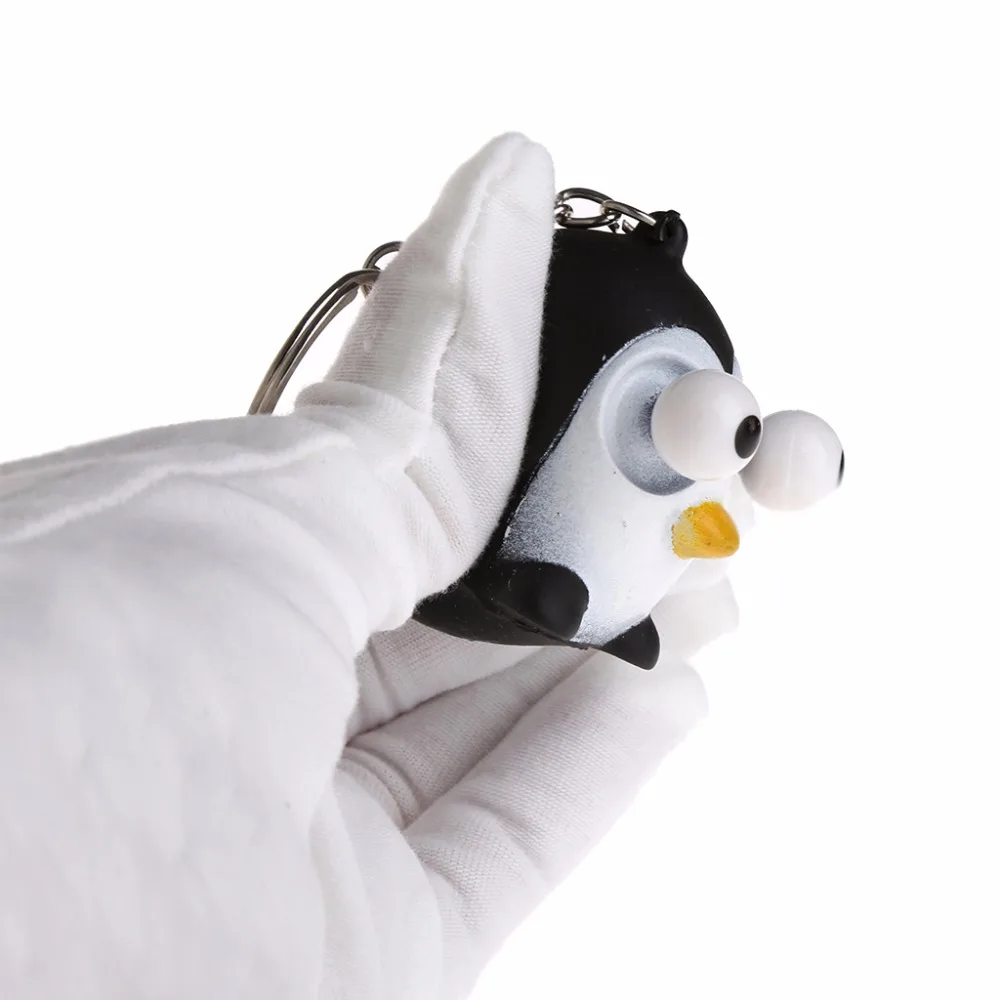 Милый мультфильм брелок большие движущиеся глаза Пингвин кулон из нержавеющей стали Кольца Игрушка-ключ