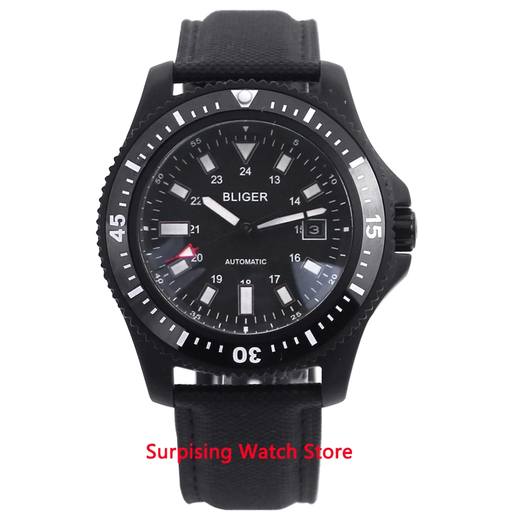 

Bliger 44mm Automatic Mechanical Watch Men Luxury Brand Business Luminous Waterproof Clock Leather Strap Calendar Wristwatch Men