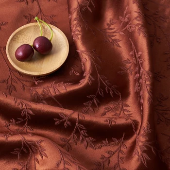 

High quality spring and summer silk tissu Elastic leaves jacquard Caramel patchwork Fashion women's dress fabric
