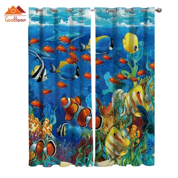 

Cartoon Undersea World Clown Fish Coral Reef Fish Sea Window Curtains Living Room Outdoor Fabric Drapes Curtain Home Decor