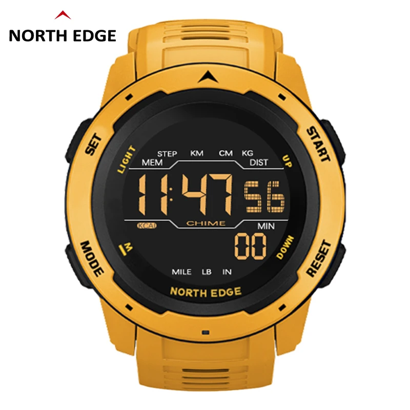 Мужские Цифровые часы NORTH EDGE спортивные с двойным шагомером и будильником