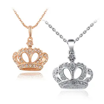 

VOQ Fashion New Classic Full Crystal Crown Pendant Necklaces for Women Girls Princess Chain Necklace Jewelry Party Gifts