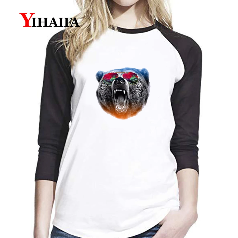 

Women T Shirts 3D Printed Long Sleeve Tops Girls Creative White Tee Shirt Bear Graphics gothic Hip Hop Pullover T-Shirt