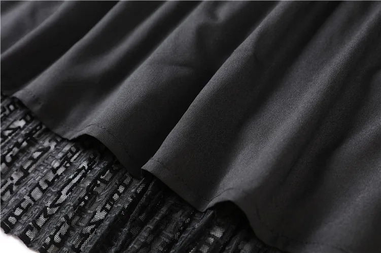 Женское черное кружевное платье высокого качества с заклепками и бусинами, плиссированное платье до колена с длинным рукавом и высокой талией