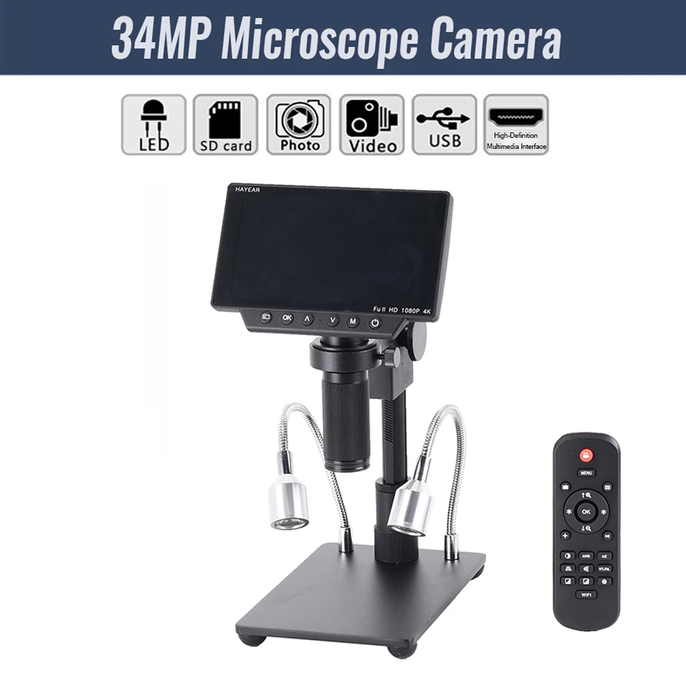 

HY-1080 5" Screen 34MP 4K Soldering Microscopes Camera Industrial Maintenance Digital Display Electronic Microscope Magnifier
