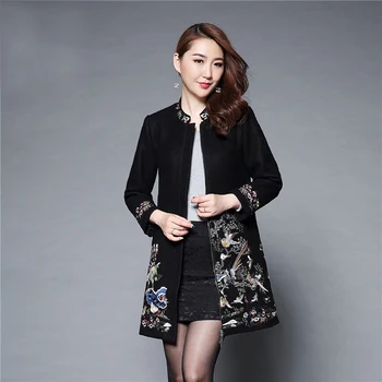 

New Chinese Embroidery Floral Women Coats 2020 Winter High Quality Pretty Mandarin Collar Chinese Middle-aged Vintage Coats