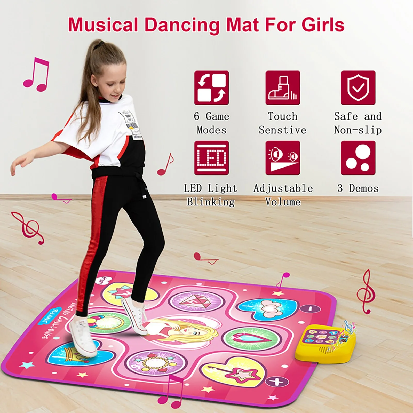 YCHWFF Dance Mat Toys for Girls Electronic Musical Play Mats Pink Dance Pad Non-Slip Dancing Floor Mat Game Toy with 5 Game Modes Christmas Birthday Gifts for 3 ~ 10 Year Old Girls Toys 