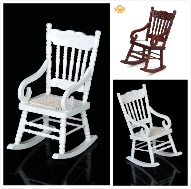 

1: 12 Dollhouse Mini Furniture Model Candy Toy White Weaving Rocking Chair with Armrests Small Chair