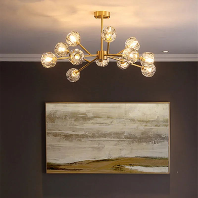 

Modern American ALL Copper Crystal Chandelier Lighting and Dining Room Luxury Gold Lustre Kitchen Molecular art Hanging Lamps