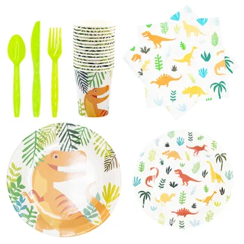

112pcs/ Set Disposable Flatwares Set Dinosaur Themed Party Flatwares Set Creative Party Tablewares Set