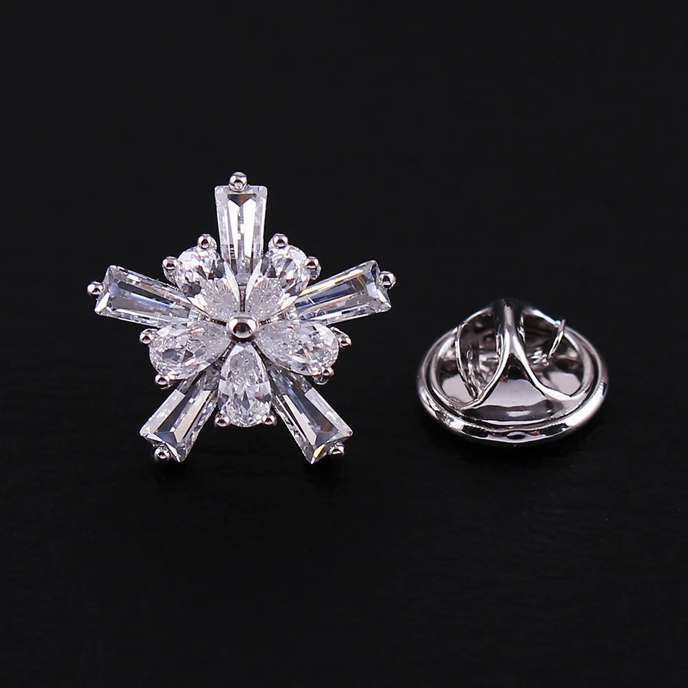 

Japanese And South Korean Style Crystal Flower Men Brooch Small Collar Pin Micro Zircon Top Grade Women's Anti-Exposure Buckle B