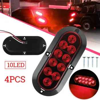 

4 Red + 2 White 6" 10LED Oval Stop Tail Light Backup Reverse Truck Trailer Light PC Lens + ABS Housing