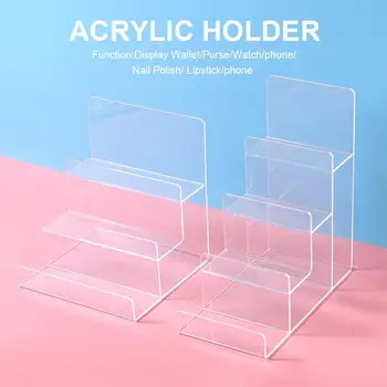 

2pcs Clear Acrylic Wallet Display Stand Holder Purse Display Stand Phone Cosmetics Jewelry Shelf Nail Polish Display Rack