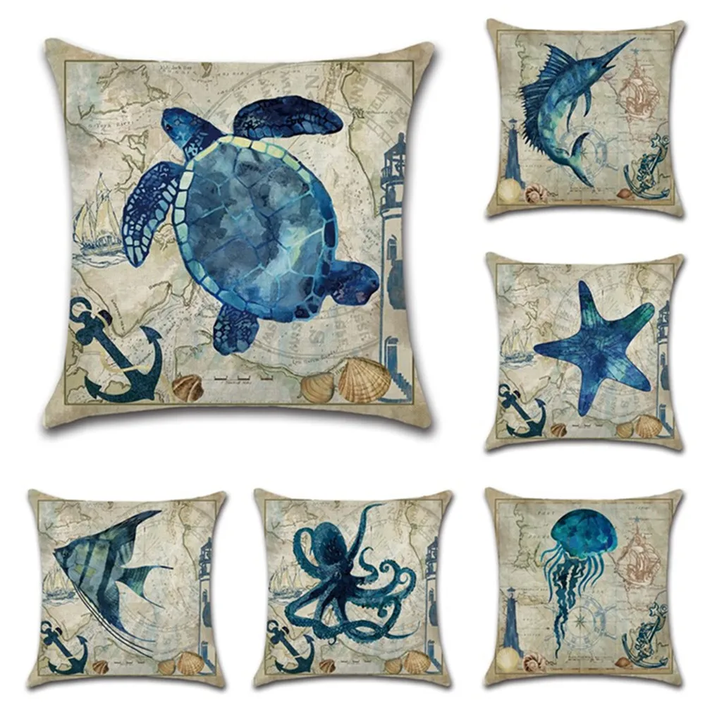 

1Pc Pillow Covers Cotton Linen pillow cases Sofa Decorative Marine life Cushion Cases for Home Decor 45x45cm18Ч18 Inch