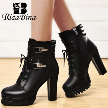 

RIZABINA New High Heel Boots Women Zipper Platform Woman Short Boots Sexy Fashion Party Short Boots Woman Footwear Size 35-40