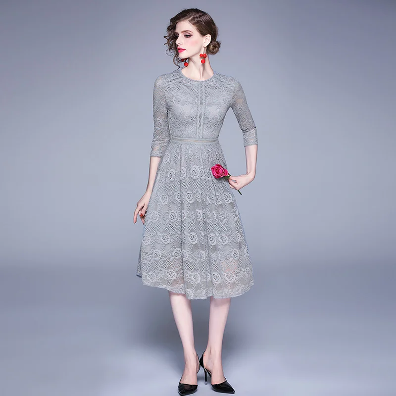 Новое Осеннее элегантное женское розовое кружевное платье Vestidos повседневное Mujer пляжное платье для вечеринок подиума Roupas Femininas K6268
