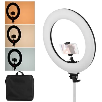 

18 Inch LED Ring Light Fill-in Lamp 60W Dimmable 3000-6000K with Ballhead Phone Holders for Photography Shooting Makeup Vlogging