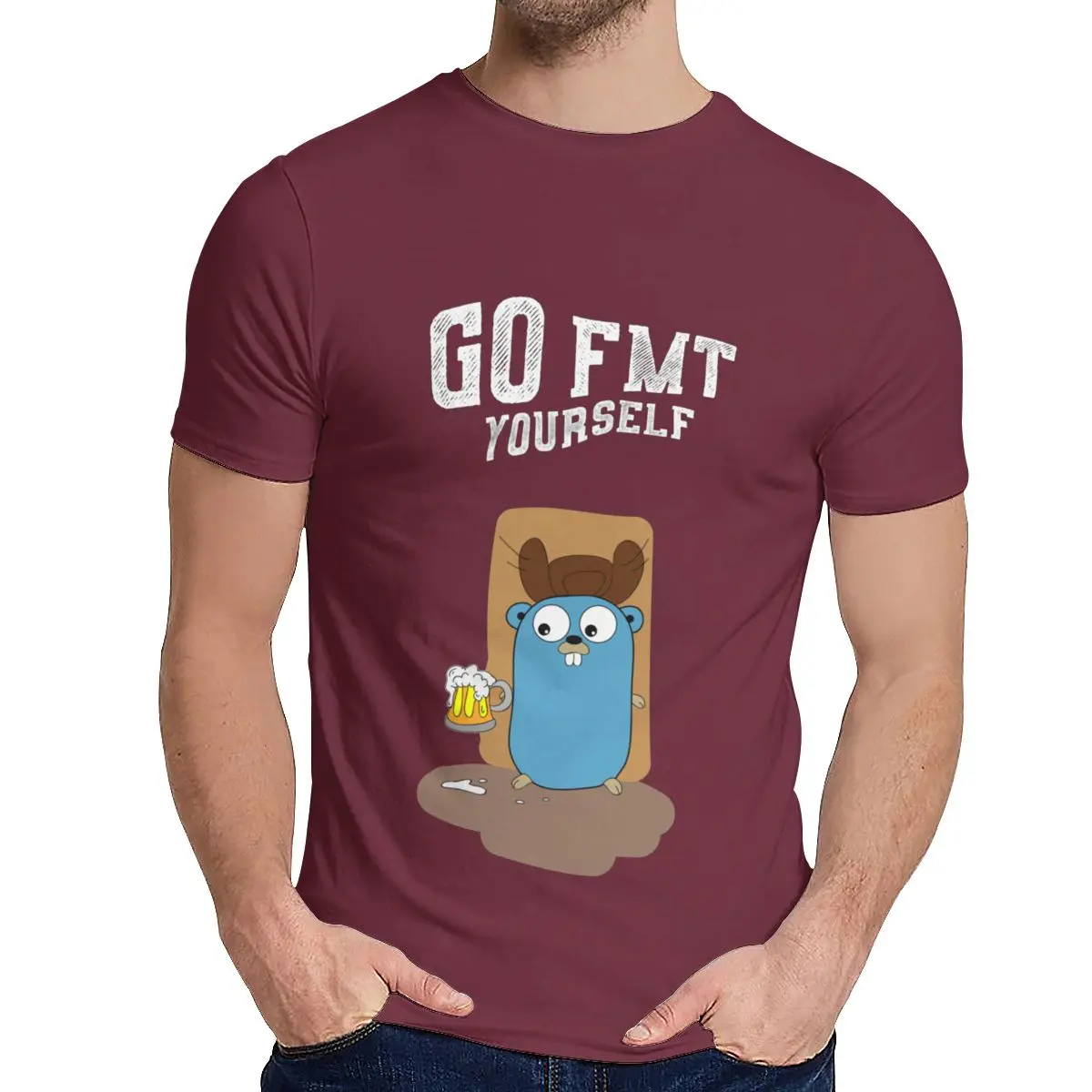 Футболка унисекс Golang Yourself подарок мягкая тонкая картина Сделанные на заказ классические круглый вырез хип хоп короткий рукав - Цвет: Бургундия