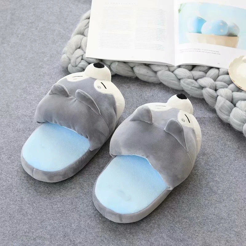 Dog Cute Animal Slipper For Women Girls Fashion Kawaii Fluffy Winter Warm Slippers Woman Cartoon House Slippers Funny Shoes