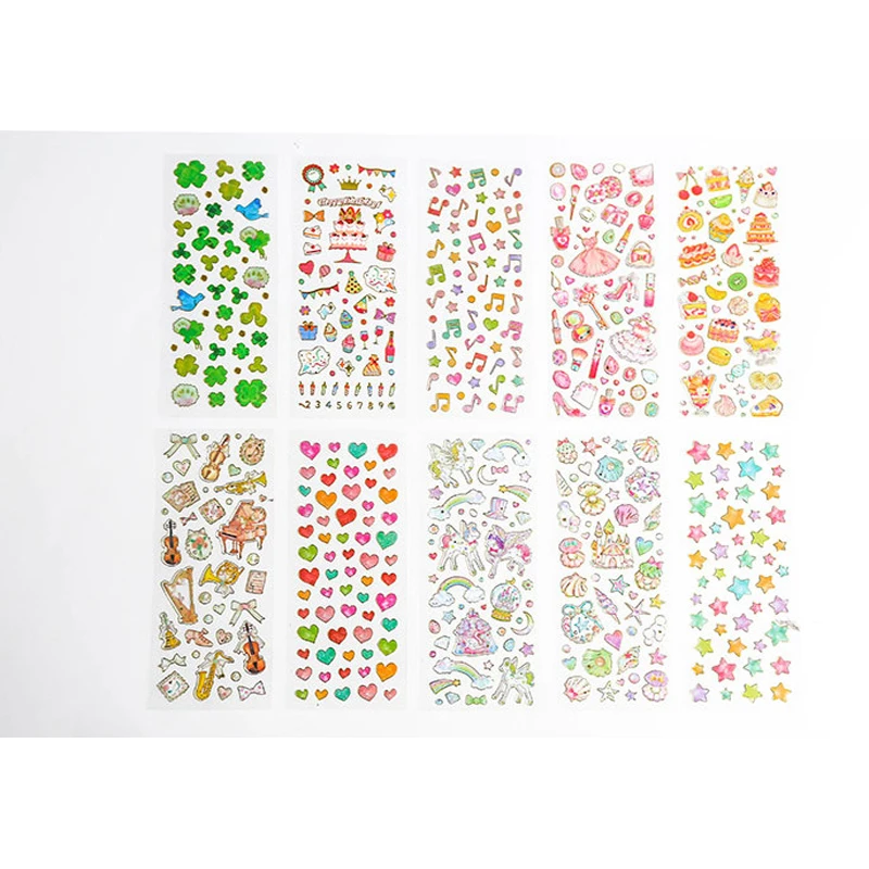 1sheet/pack Kawaii hot stamping transparent stickers scrapbooking Heart Cake Music Diy decoration sticker Gifts for Girls
