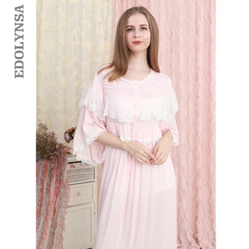 

Woman Nightgown Cotton Sleepwear Dress Nightgown Ladies Loose Casual Nightdress Length Nightwear Lace Fashion Nighties T573