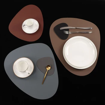 

Tableware Pad Placemat Non-Slip PU Leather Table Mat Heat Insulation Simple Placemats Disc Khaki Black Bowl Coaster Kitchen A20