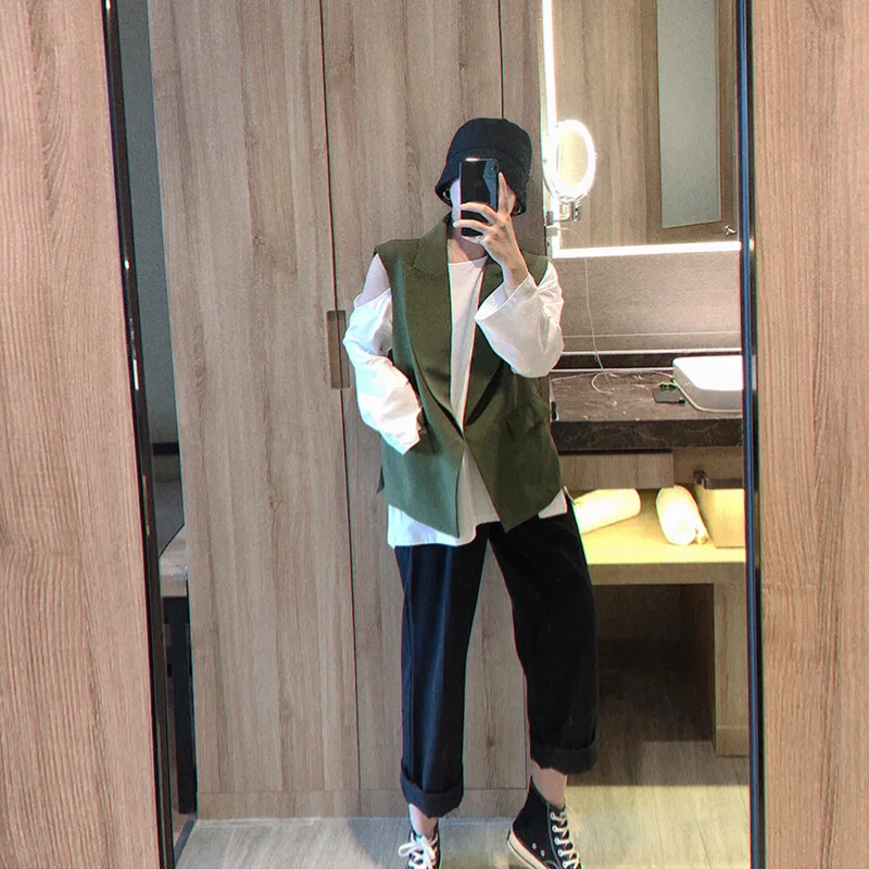 

Warehouse Ancient Wood 2019 Autumn New Style Suit Waistcoat Women's Korean-style Loose-Fit Suit Collar Slit Vest Cardigan Fashio